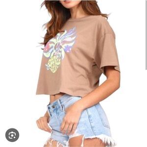 Daydreamer Sun Peace Boxy Crop Brown T-Shirt Size S